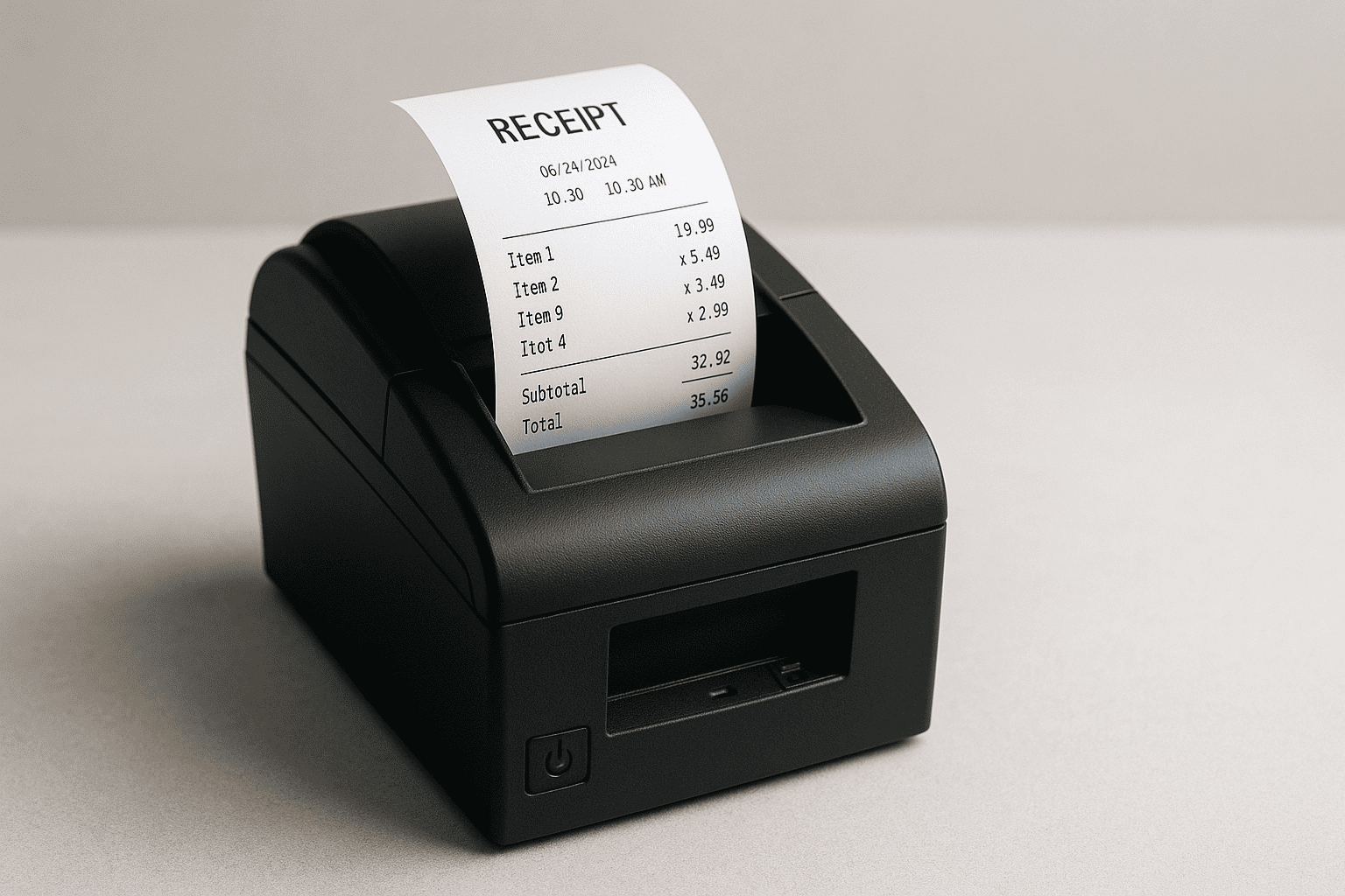 Receipt printing addon image showing a thermal printer with a printed receipt